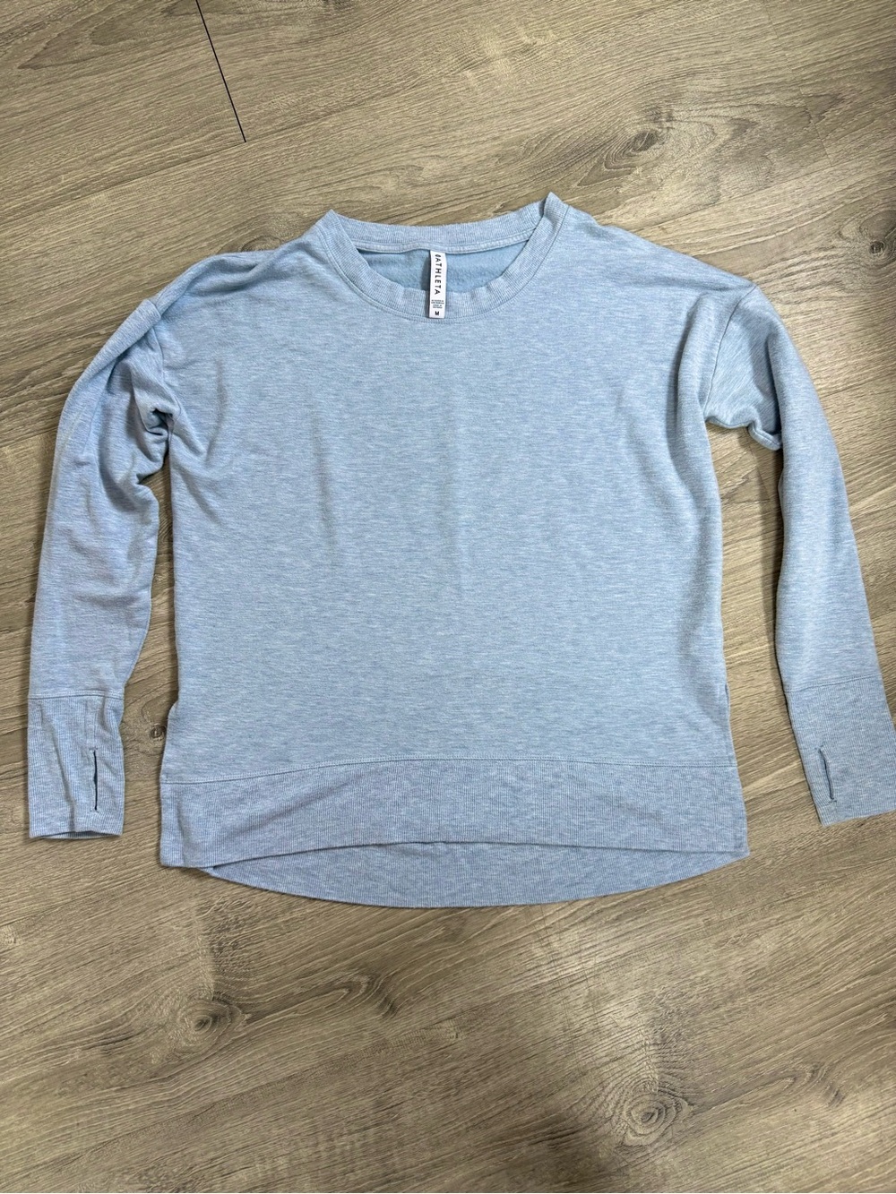 Athleta Heathered Light Blue Long Sleeve Crew